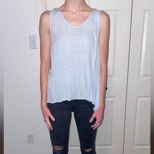 Miami Light Blue Sleeveless Blouse with Crochet Accents